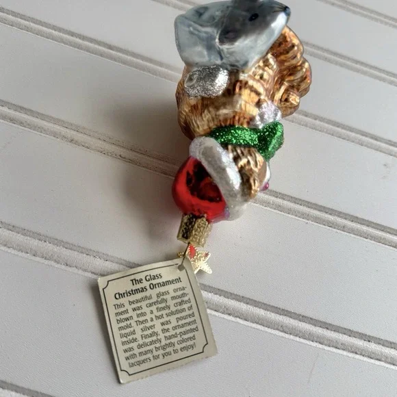 Old World Christmas Blown Glass Cat With Toy Mouse w/ Tag OWC Glitter VINTAGE - Picture 6 of 7